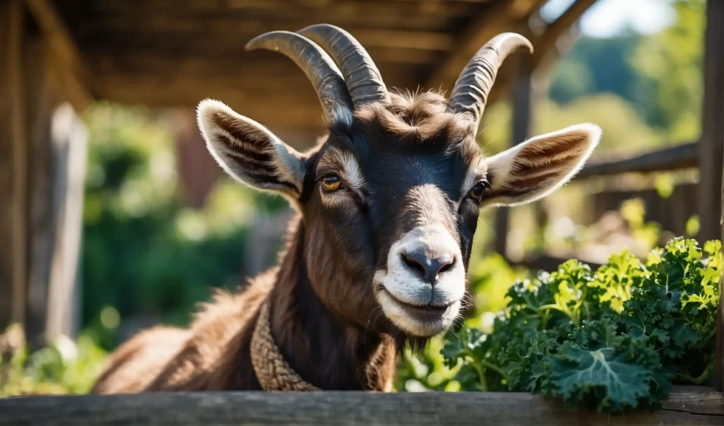 A goat in a barnyard