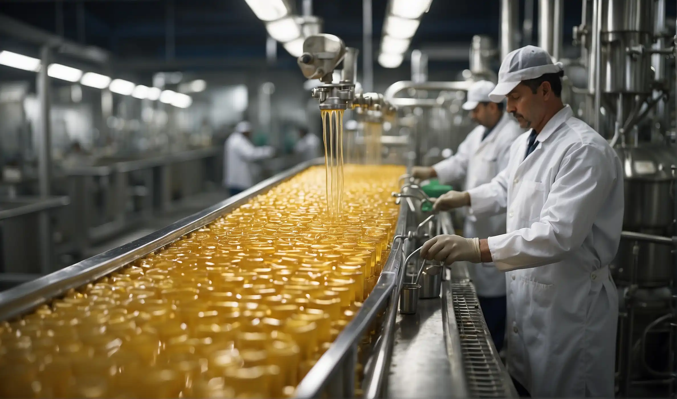 High fructose corn syrup being processed in a factory