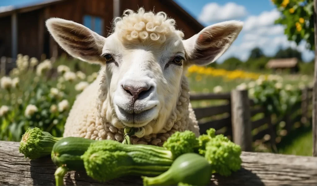 Sheep eating zucchini
