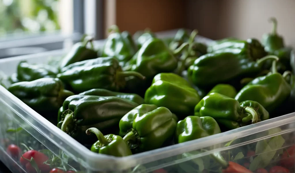 Storing poblano peppers in a container