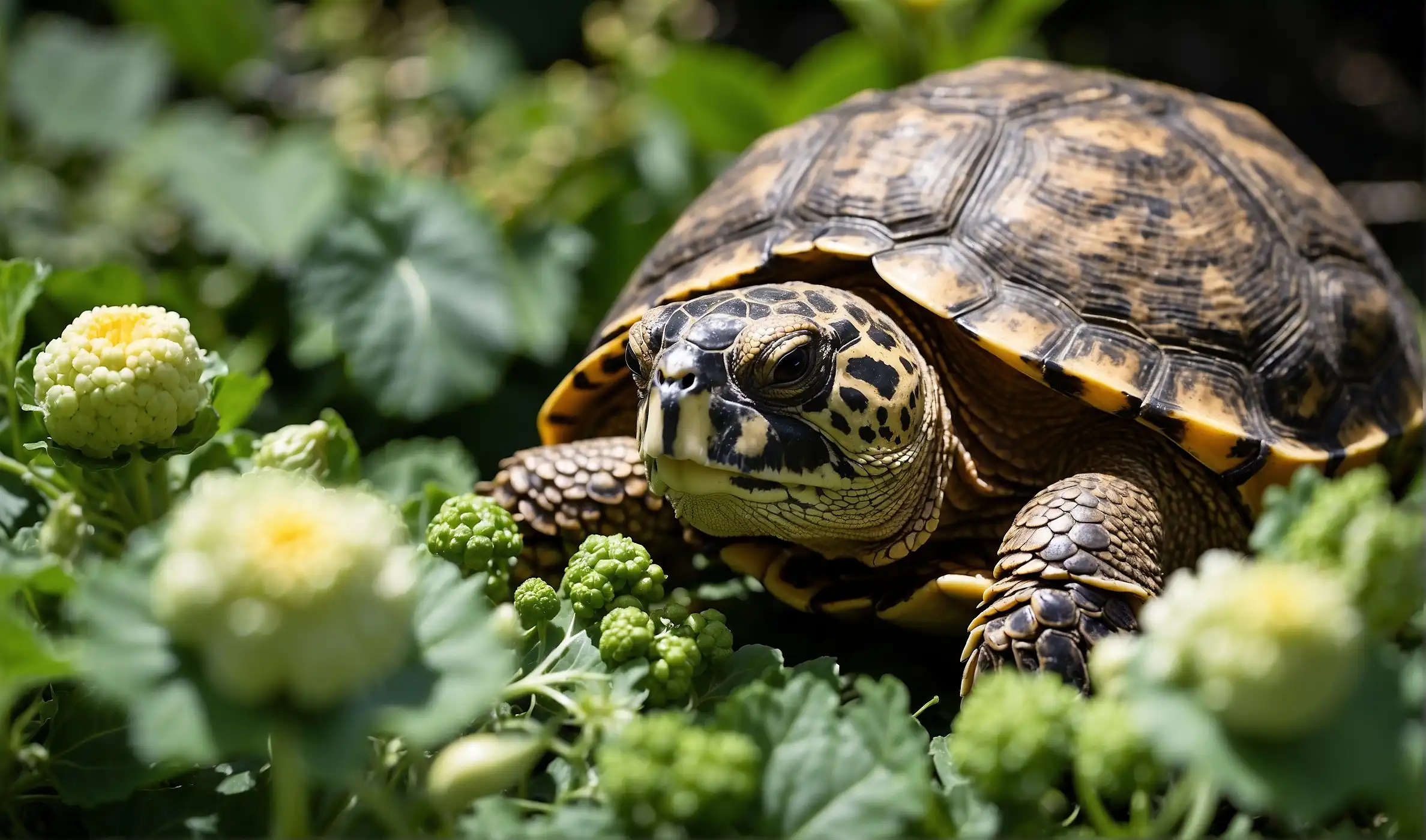Tortoise Eat Cauliflower Leaves