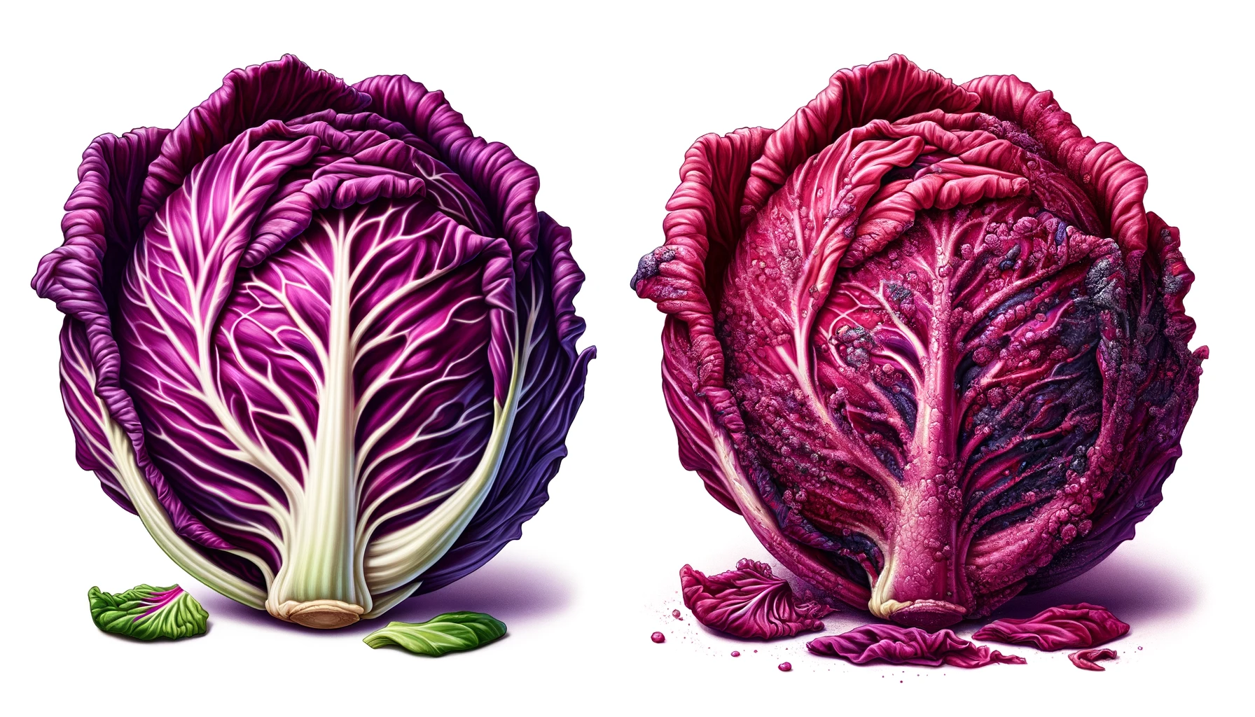 comparison between fresh and spoiled red cabbage